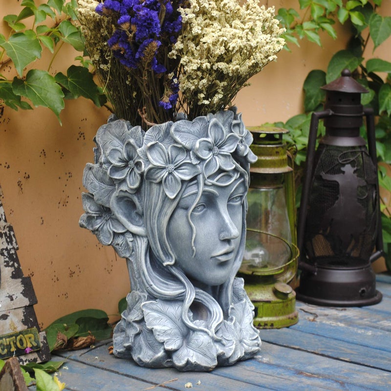 Sungmor Creative Goddess Head Planter Statue for Garden Ornaments | 9Ã—9Ã—14 Inch Premium Resin | Cool Face Large Diameter Flower Pot for Patio Lawn Garden Yard Decor - Image 3
